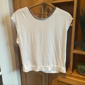 Open back gold pearls top